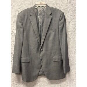Peter Millar Loro Piana Super 130s Wool Blazer Grey Plaid Sport Coat Mens 44T